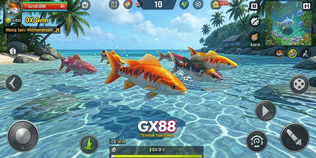 Tampilan gameplay GX88 dengan aksi menembak ikan yang seru.