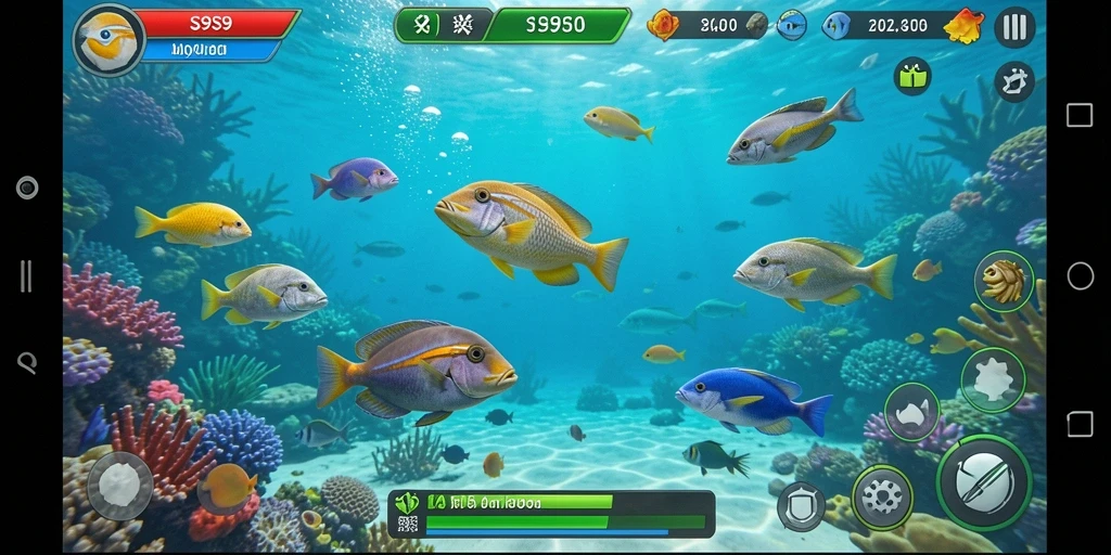 Tampilan gameplay seru dari S9S9 saat menembak ikan.