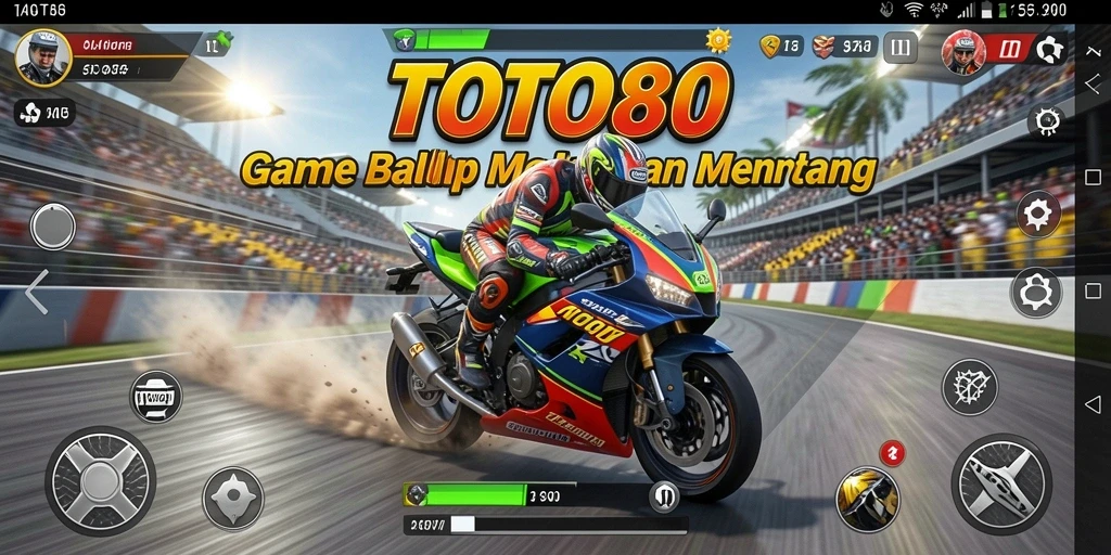 Tampilan gameplay seru dari TOTO80 saat balapan motor di trek.